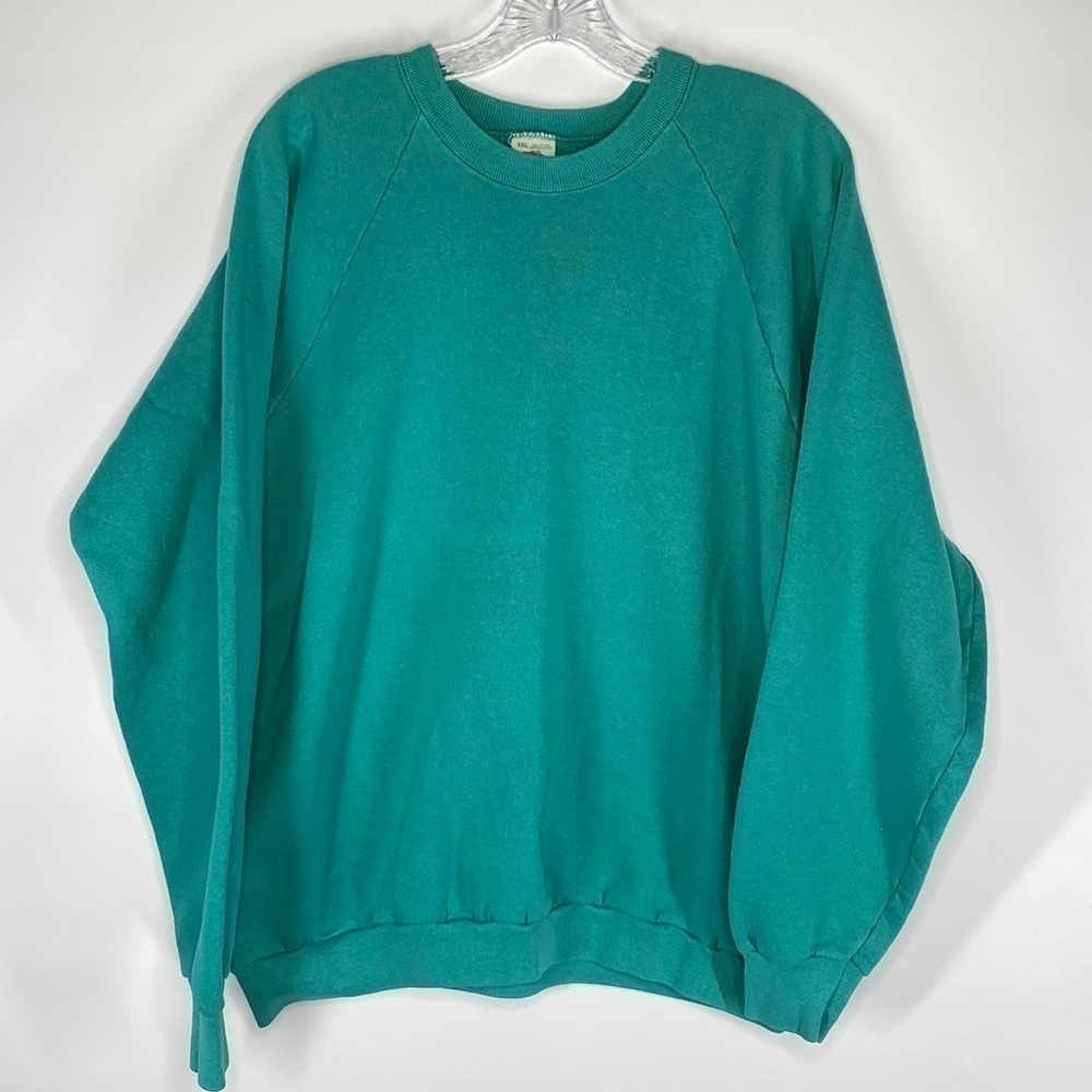 Vintage Fruit Of The Loom Raglan Sleeve Crewneck Green Sweatshirt Blank Size XXL